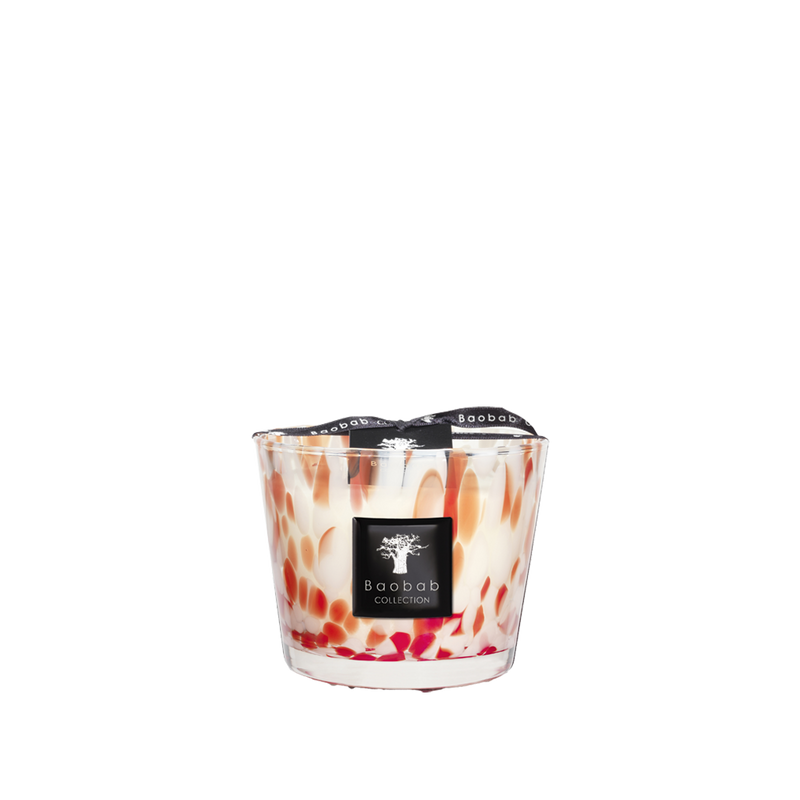 Vela aromática en vaso de vidrio con patrón coral y etiqueta negra Baobab Collection