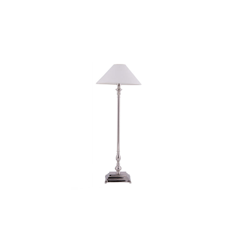 Lámpara de pie Vinci, pantalla blanca y níquel pulido con base rectangular