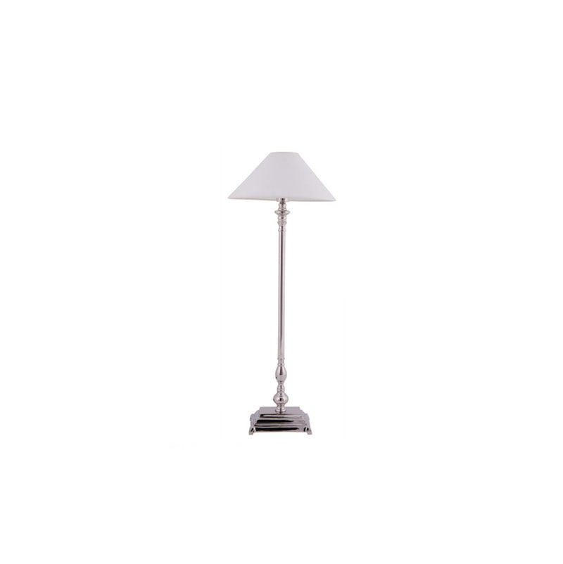 Lámpara de pie Vinci, pantalla blanca y níquel pulido con base rectangular