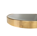 Espejo circular dorado: borde lateral con placa rectangular
