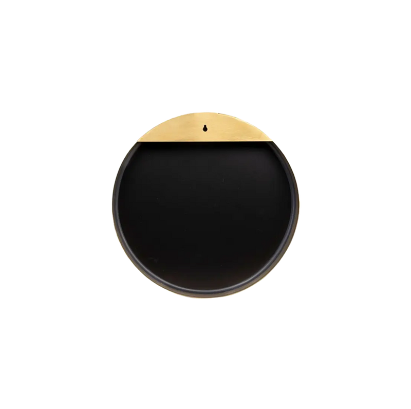 Espejo circular dorado con reverso negro y borde metálico