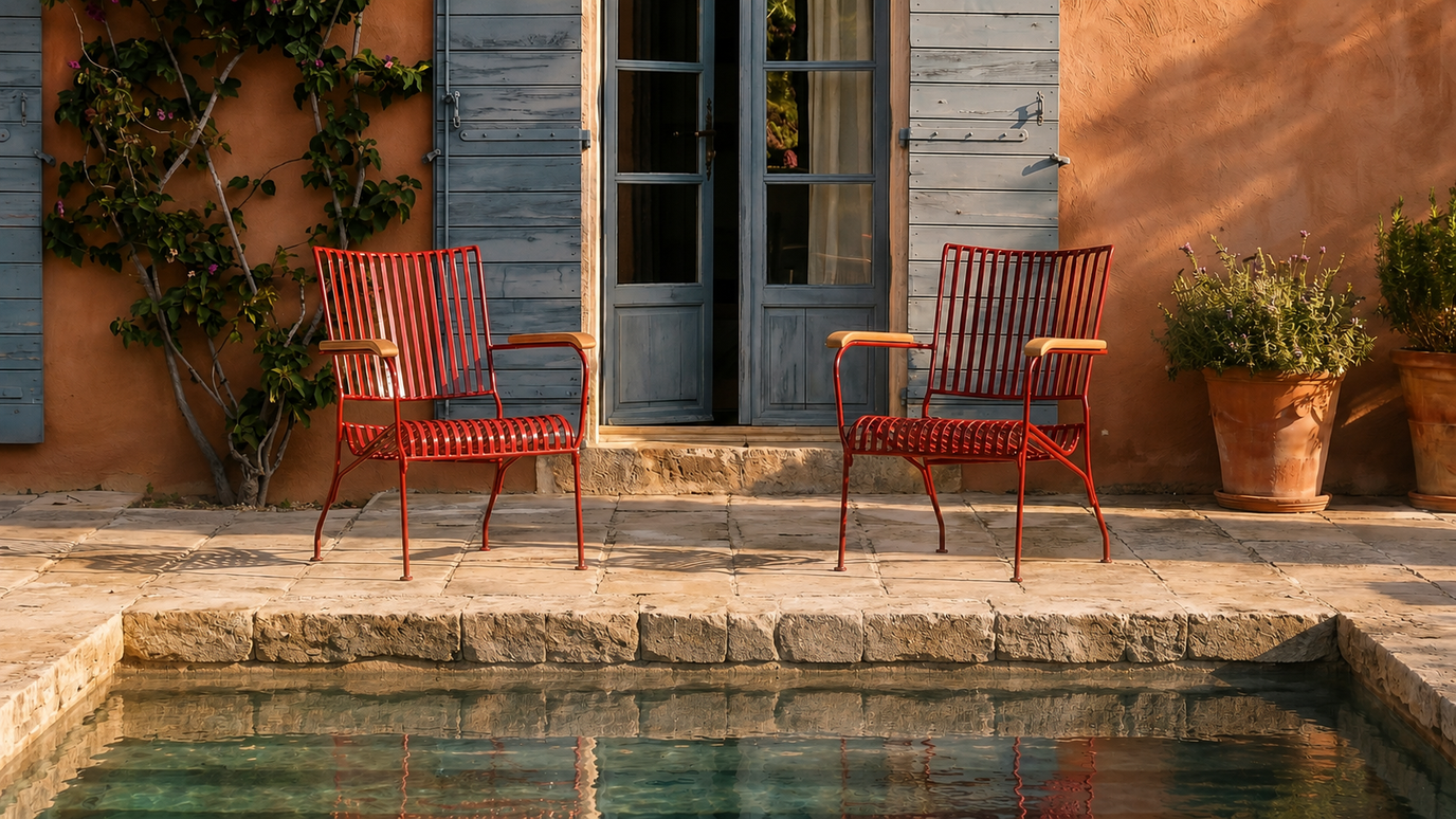 Silla de jardín estilo vintage hierro rojo