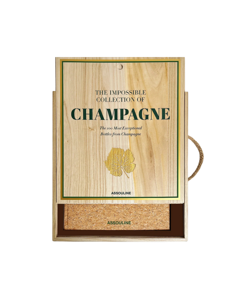 Caja de colección de champagne de madera con asa y emblema dorado