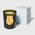 Vela Trudon en vaso de vidrio negro con relieve dorado y caja
