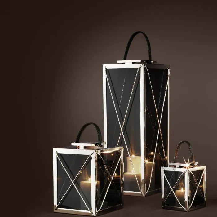 Farol Ipanema M: faróis quadrados com alça e vidro escuro (conjunto)