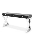 Consola Montana negra con tres cajones y patas blancas en X