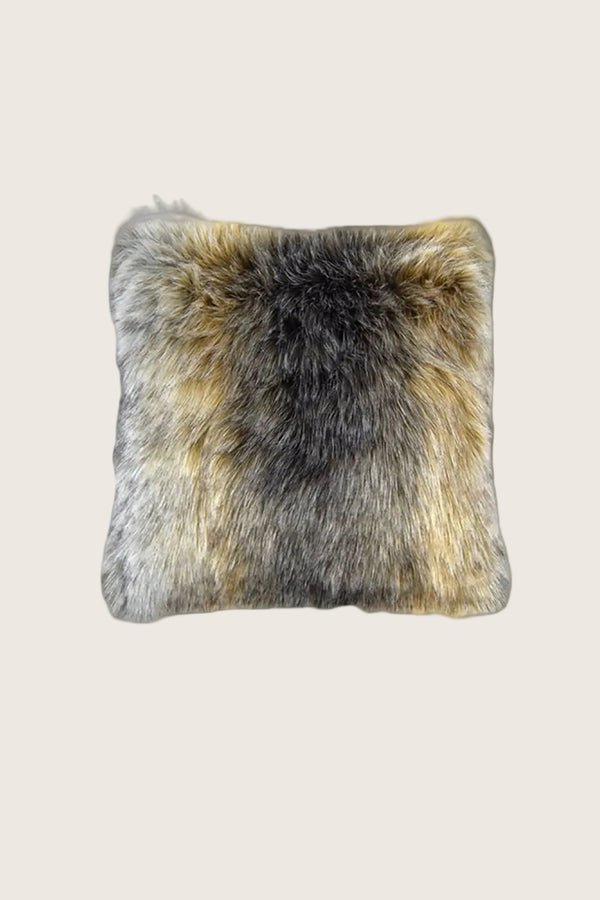 Cojín rectangular de piel sintética multicolor gris y beige, con borde esponjoso